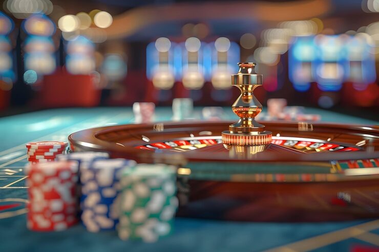 Live baccarat table setup at jangkar128 studio with dealer and high-definition camera feed